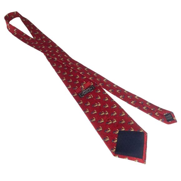 Men's Fashionable 100% Silk Red Necktie Tie Made in Italy Greek Argo Ship Print - Picture 7 of 7